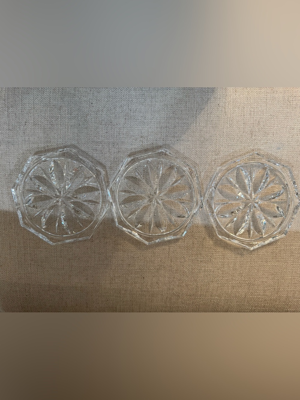 Set of 3 Vintage FB Rogers Clear Crystal Octagonal Coasters Raised Starburst